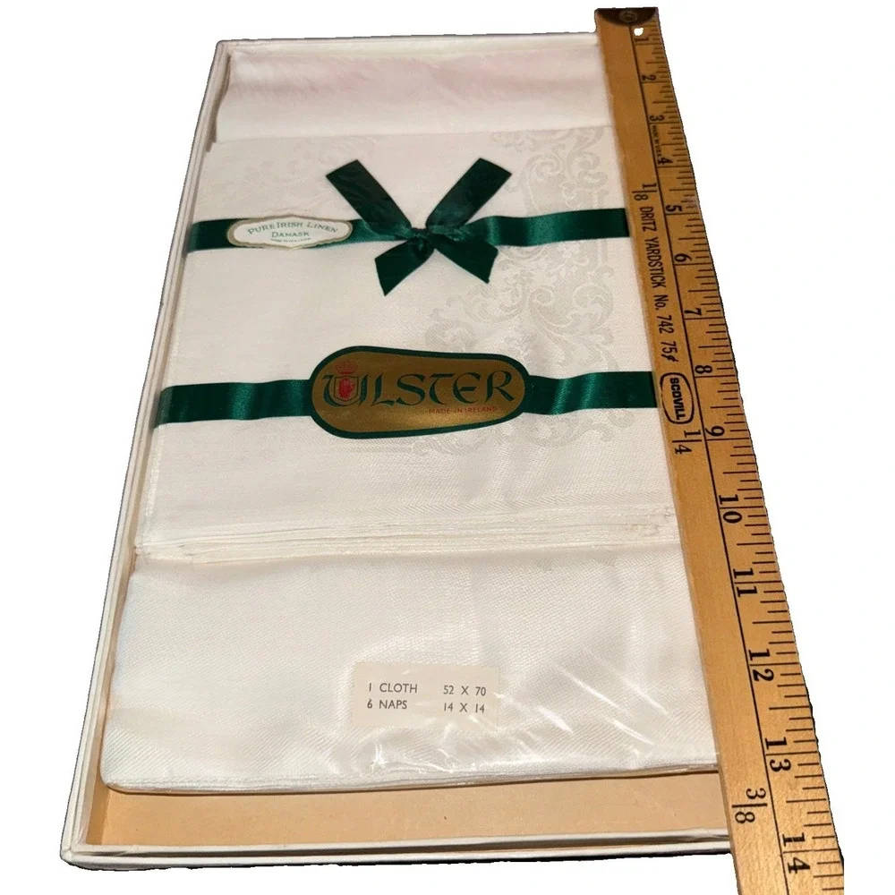 Vtg Ulster Pure Irish Linen Damask Tablecloth 52x70 & 6 Napkins New Sealed Box